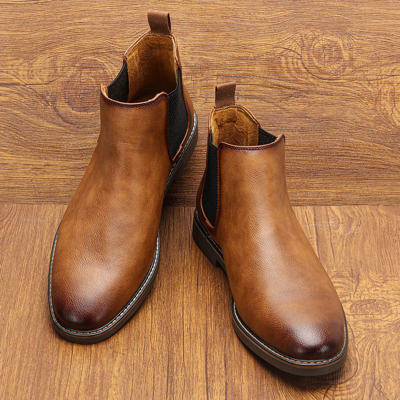Herrenschuhe Herbst Neue Herren Lederschuhe Slip-On Lederstiefel Distressed British Business Slip-On Schuhe mit niedrigem Absatz Chelsea Boots für Herren_voghion.com