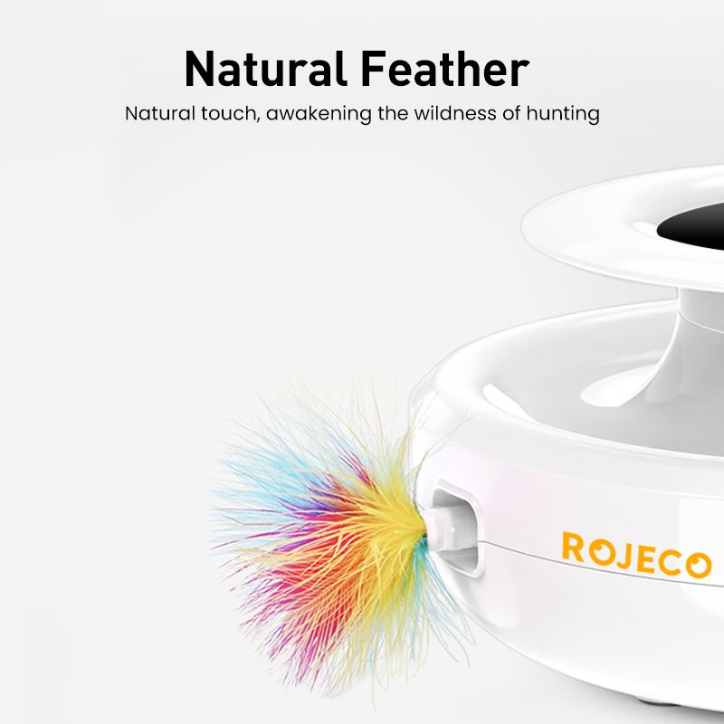ROJECO 2-in-1-Smart-Katzenspielzeug, automatisches Federball-Spielzeugset für Katzen und Hunde, 5 Modi, elektronisches interaktives Haustierspielzeug-Zubehör_voghion.com
