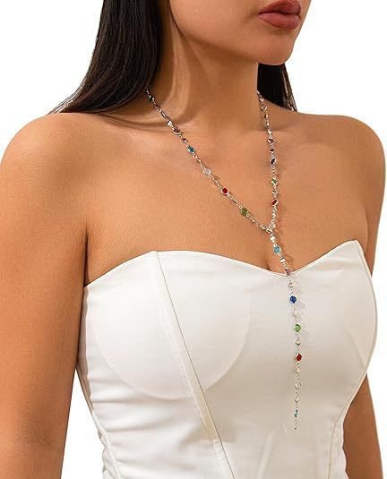 Collana a forma di Y per donna, collana lunga con ciondolo a cuore, catena per maglione, catena per clavicola con nappa_voghion.com