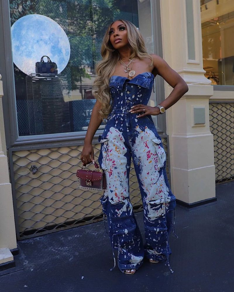 Women's Clothing Tight Waist Elastic Strapless Workwear Denim Jumpsuit _voghion.com