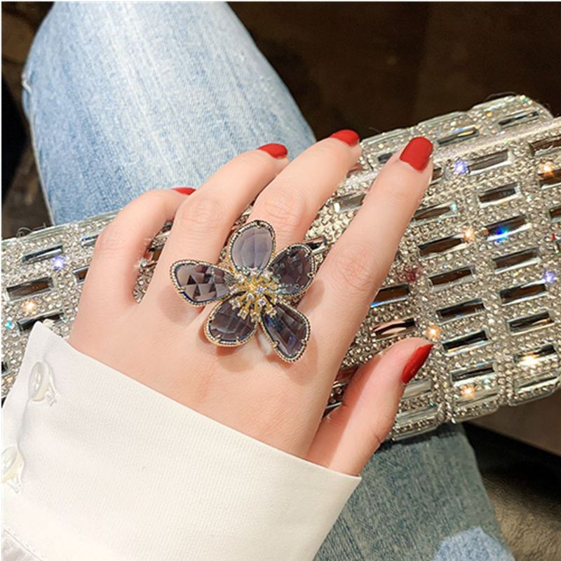 2025 Damesmode Verstelbare grote bloemkristallen ring, trouwsieraden_voghion.com