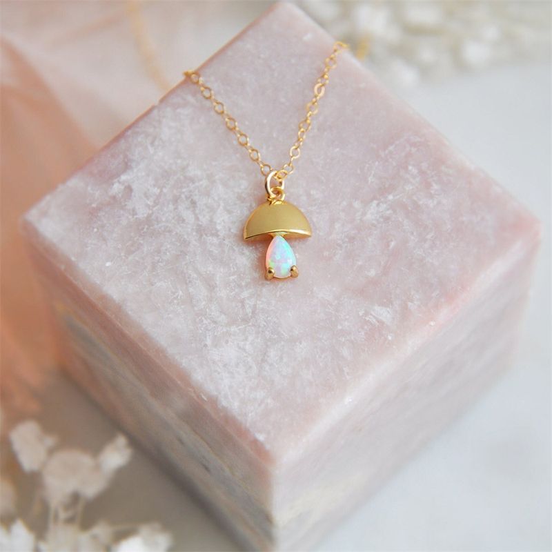 Set di collana e orecchini con ciondolo a forma di fungo in opale da donna, pezzo chic bohémien con ciondolo in pietra naturale, catena regolabile_voghion.com