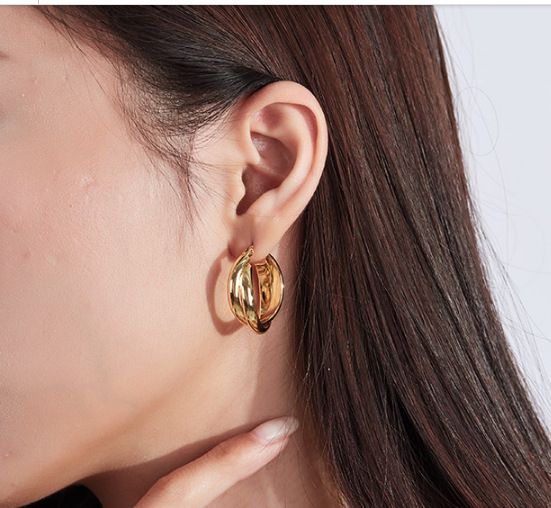 Gioielli da donna Temperamento Doppio Anello Liscio Geometrico Cloisonné Oro Piccolo Confezione Indipendente Puro Orecchino Clip Squisito_voghion.com