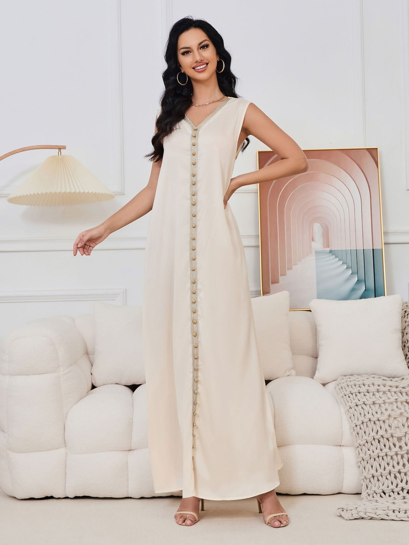 Ženska odjeća Ženski muslimanski ogrtač Ženska duga suknja Elegantna svečana haljina s velikim perlama Haljina_voghion.com