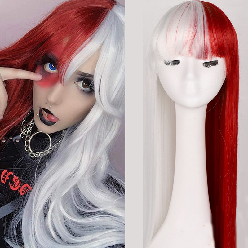 Synthetic wig cosplay straight bangs long hair synthetic fiber headband _voghion.com