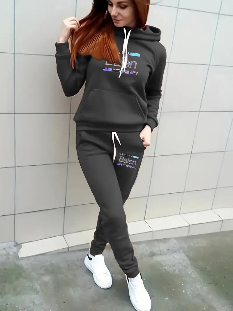 Tuta sportiva casual da donna con cappuccio, autunno e inverno, più maglione spesso in velluto, due pezzi_voghion.com