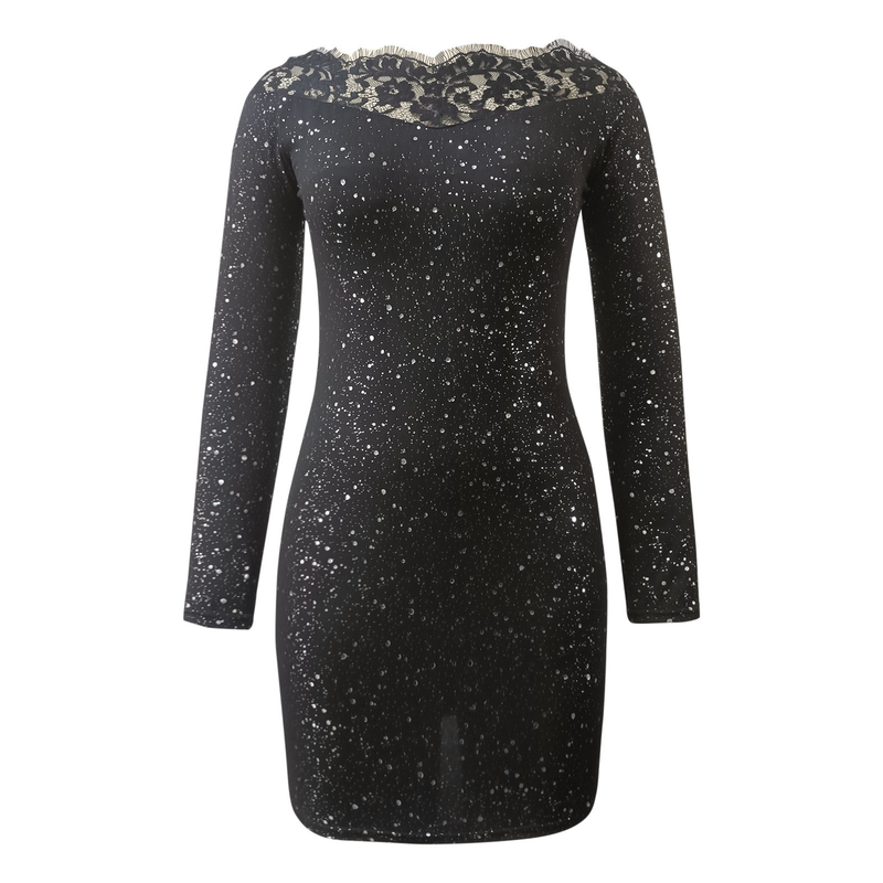 Women's Clothing Body Fitting Silver Shoulder Bag Hip Black Dress Evening Dress_voghion.com