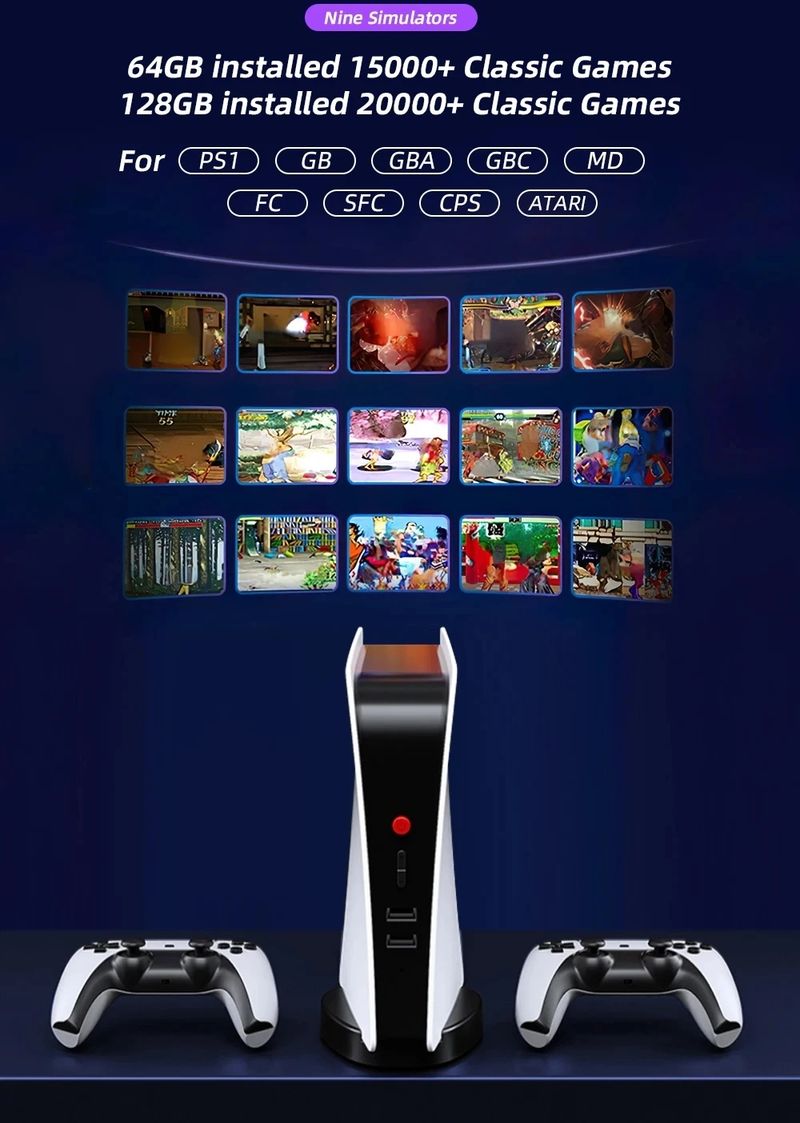 Console di gioco classica M5 Retro Video PS1/FC/GBA Dual Wireless HDMI HD integrata con oltre 20000 giochi e uscita 4K, regali_voghion.com