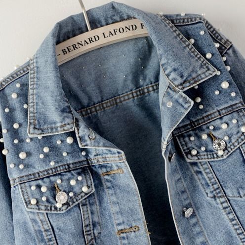 Distressed Denim Jacket Women's Casual Blazer With Rhinestone Embellishments, Light Blue Oversized Coat For Students & Plus Size_voghion.com
