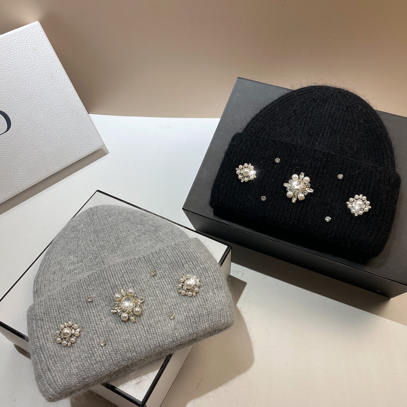 Neuer europäischer Stil Palast Feng Shui Diamant Kaninchenhaar Strickmütze für Wärmeerhaltung im Herbst und Winter,_voghion.com