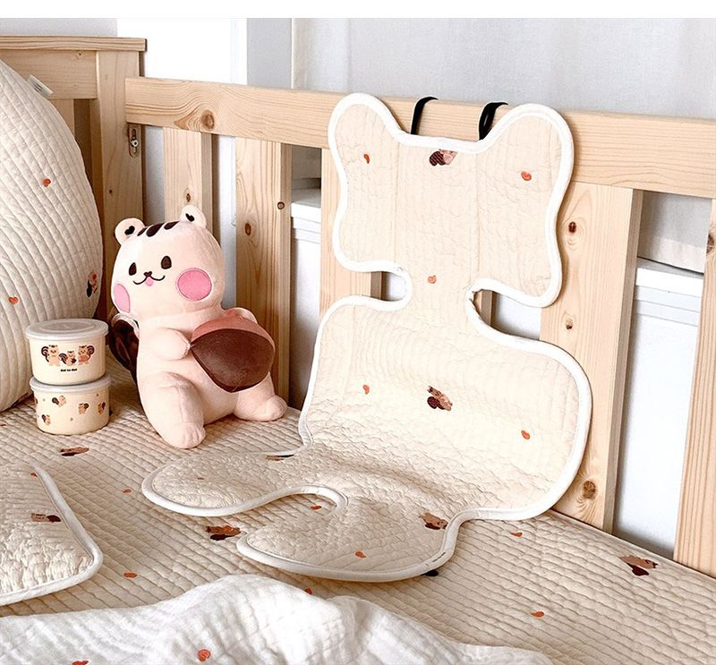 Cojín para asiento de cochecito de bebé, cojín con bordado de conejito de oso, para todas las estaciones, algodón, transpirable, colchón para carrito, accesorios para cochecito de bebé recién nacido_voghion.com