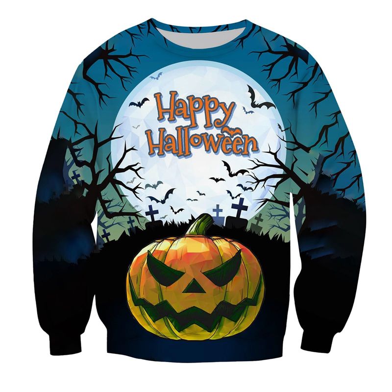 Felpa con cappuccio da uomo con motivo a zucca di Halloween 2025, stampa 3D, girocollo, casual, oversize, con scritta "Happy Halloween"_voghion.com