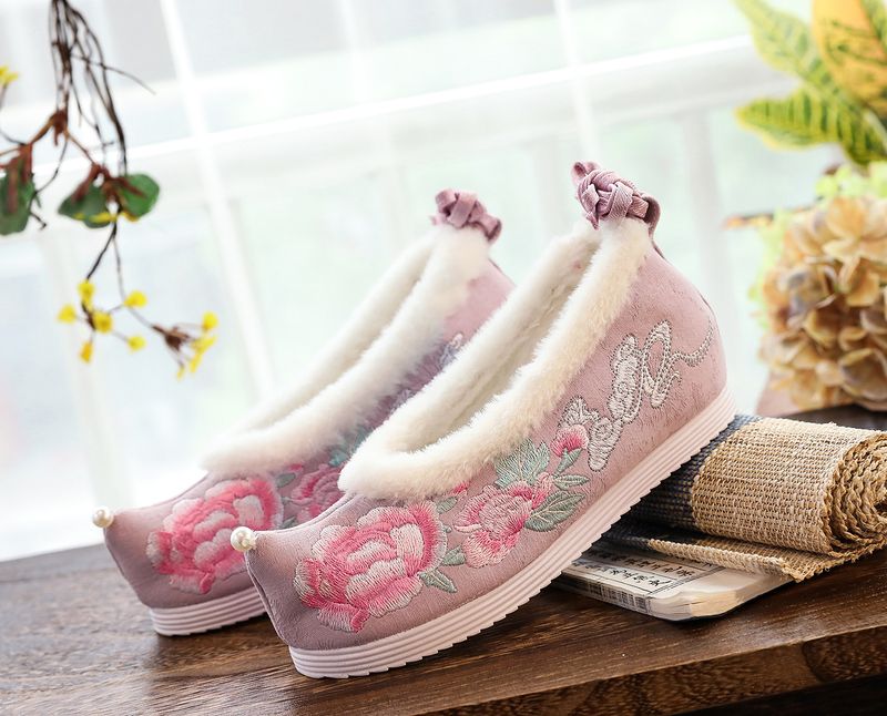 Schleife im Hanfu-Stil für Damen, bestickte, erhöhte Zehenpartie, antike Kostüm-Stoffschuhe, Studenten_voghion.com