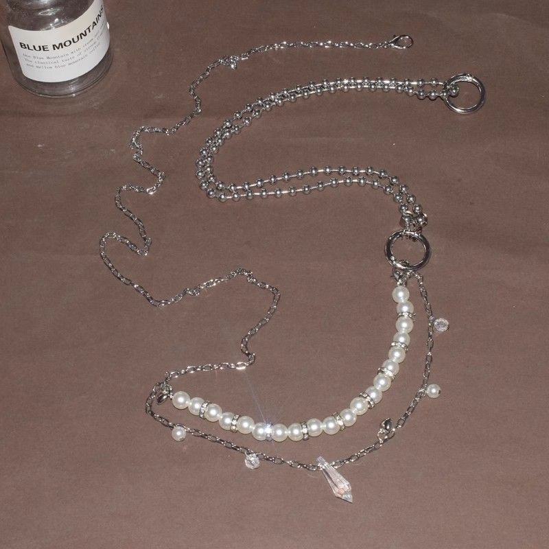 Chaîne de corps unique avec pendentif en perles de cristal pour femme, accessoire tendance, en métal, à bandoulière, pour robe longue_voghion.com