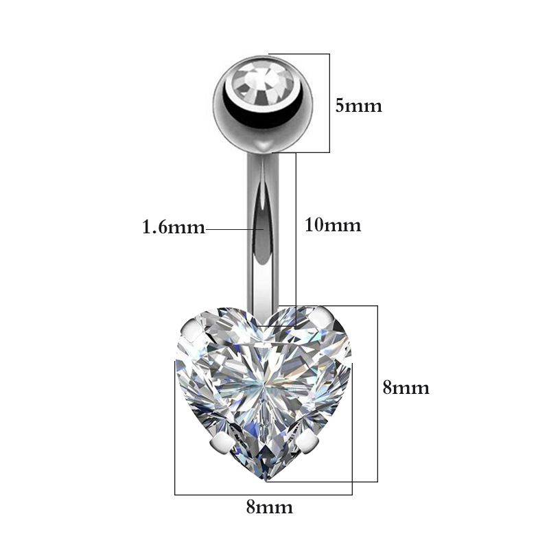 Piercing all'ombelico con zircone creativo a forma di cuore in stile europeo e americano, gioielli caldi_voghion.com