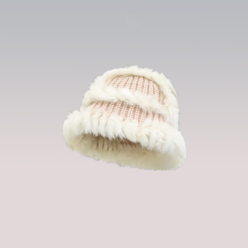 Rabbit hair women's fur, autumn winter versatile, warm and cold resistant, showing face, small woolen hat, fur plush_voghion.com