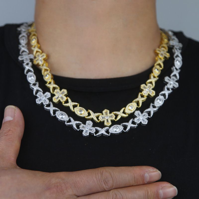 Collana con nodo incrociato e occhi in zircone, uomo e donna, hip hop, oro e argento_voghion.com