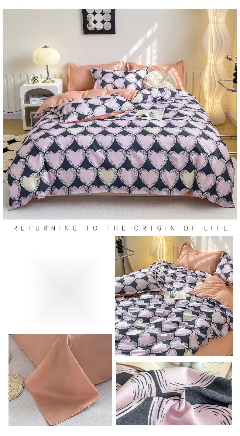 Biancheria da letto con copripiumino in tre pezzi, letto matrimoniale in stile dormitorio a quattro cartoni animati in cotone aloe vera_voghion.com
