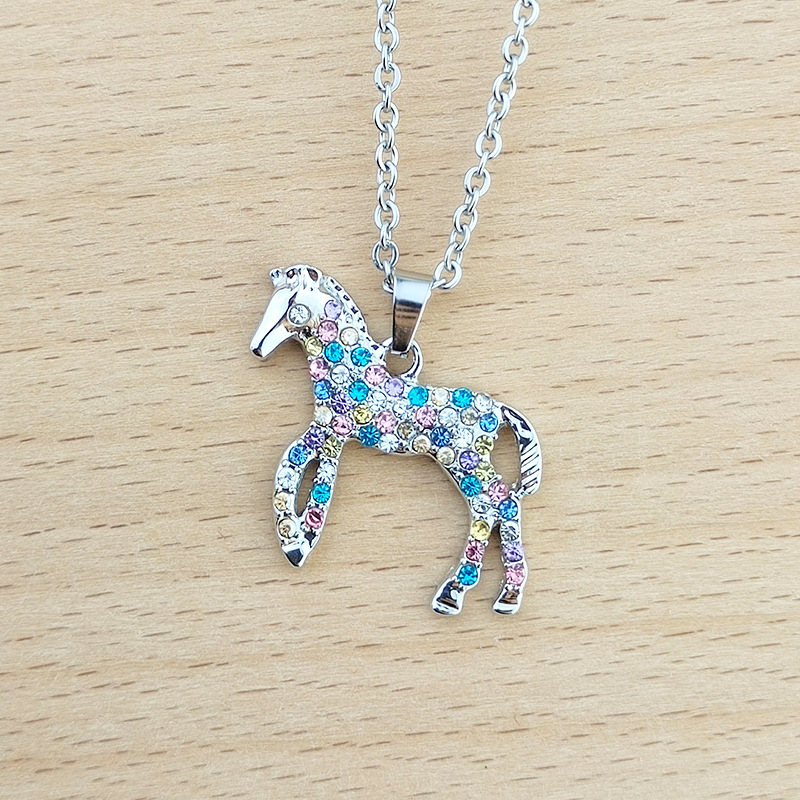 Hot Selling Popular Rainbow Horse Pendant Fashionable and Personalized Colorful Diamonded Pony Necklace_voghion.com