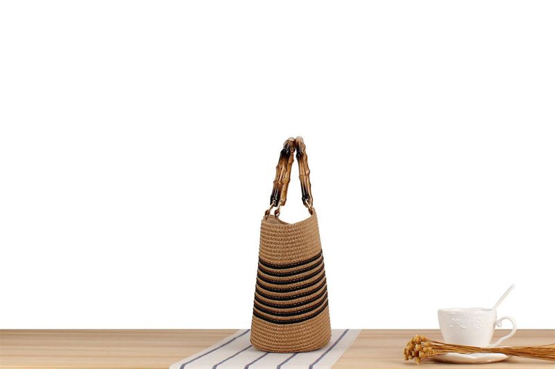 Borse da donna One Piece Drop Shipping Nuova borsa in bambù intrecciata a mano Borsa in corda di carta a righe di colore a contrasto Semplice personalità Tote Borsa da donna_voghion.com