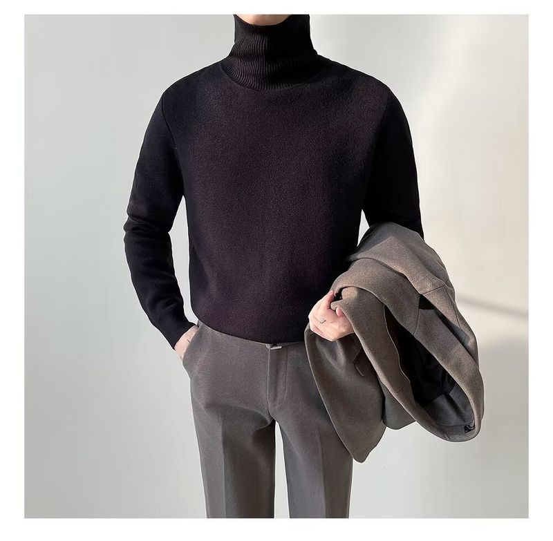 Men's Clothing Slim Fit High Neck Sweater - Soft Knit Pullover For Autumn & Winter - Lightweight Warm Casual Turtleneck Top (White, Black, Beige)_voghion.com
