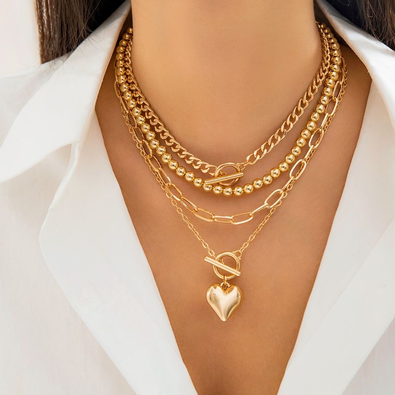 Collana da donna, collana dorata con ciondolo, collana in oro hip hop, semplice set di perline per donna, versatile, geometrica, fibbia OT, collana corta con cuore, gioielli_voghion.com