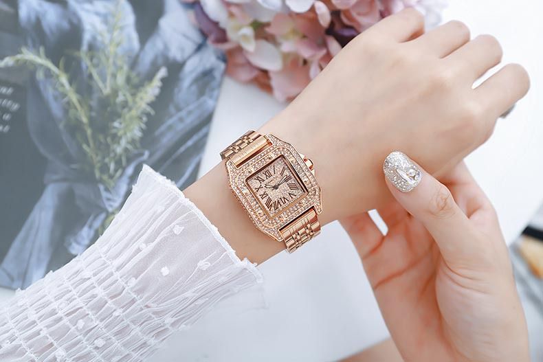 Internet famous men and women's couple with square diamond inlaid large dial, steel strip, waterproof quartz watch for_voghion.com