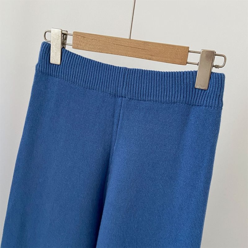 Dametøj strikkede jakkesæt, temperament, afslappet, split design, højhalset sweater, ensfarvede brede benbukser, todelt jakkesæt_voghion.com