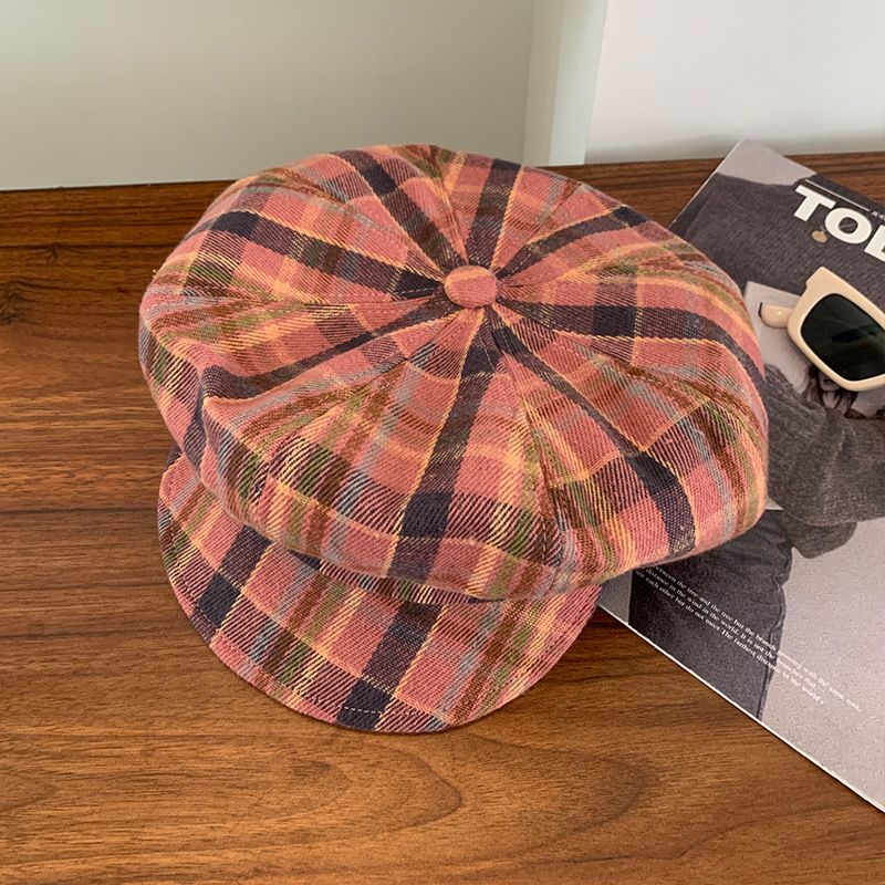 Czerwony Plaid Artysta Dla Kobiet Modny Beret Twarz Wyszczuplający Czapka Kaczki Duży Obwód Głowy Chmura Wszechstronny_voghion.com
