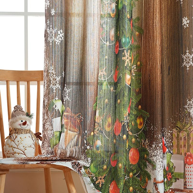 New American Christmas Curtains Christmas-themed Printed Cloth Blackout Rectangle Beautification Decorative Fabric Finished Curtain_voghion.com