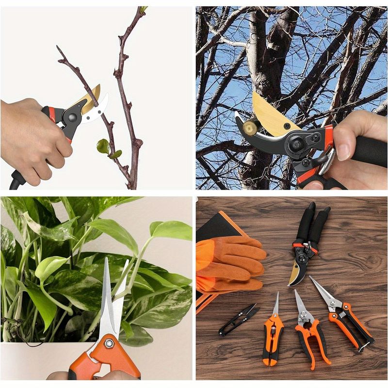 1 Stéck, Gaardescharen mat Edelstahlklingen, Schereset mat Gaardehandschuesch, Robust Gaardescharen, Bamtrimmer a Sekateuren_voghion.com