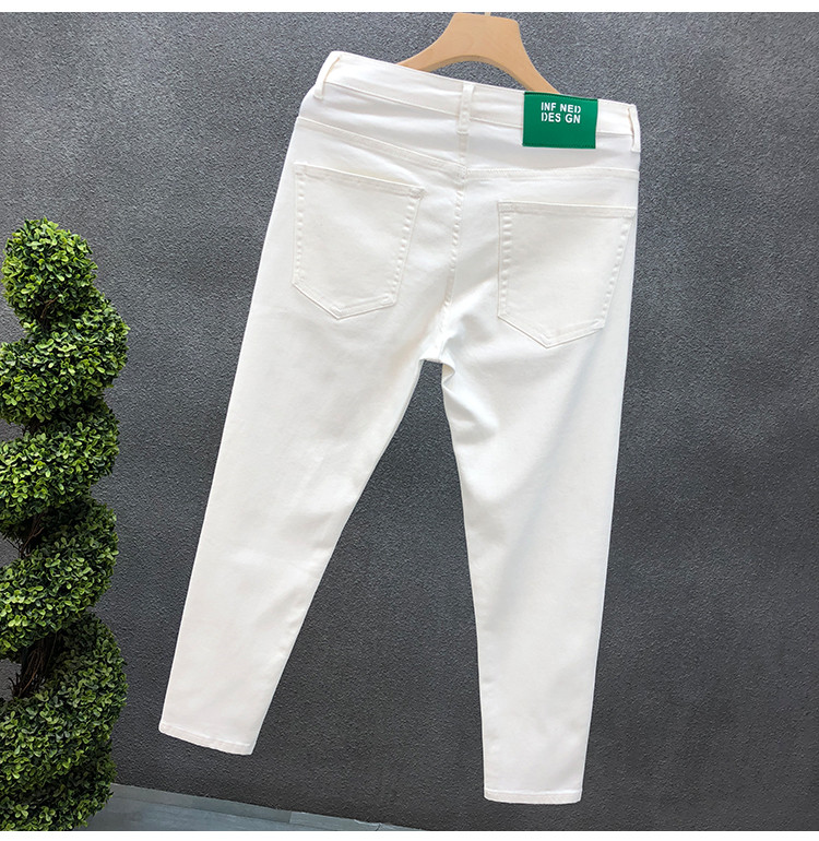 Miesten yksiväriset farkut miehille Trendikäs merkki Slim Fit Skinny Nine-point housut miehille Henkiset nuoret miehet valkoiset vapaat housut_voghion.com