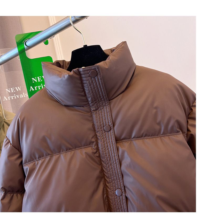 Dameskleding Koreaanse versie korte opstaande kraag kleine winterjassen katoenen jas voor dames eenvoudige losse versie rits pufferjack effen kleur_voghion.com