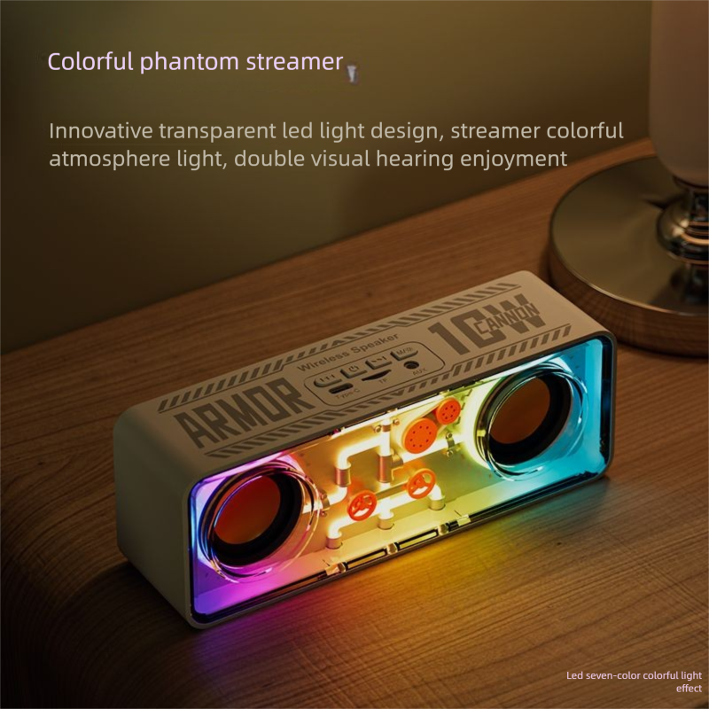 Dual Transparent Mecha Bluetooth Mechanical Style Colorful Lights Desktop Computer Small Cannon Bass Diaphragm Speaker_voghion.com