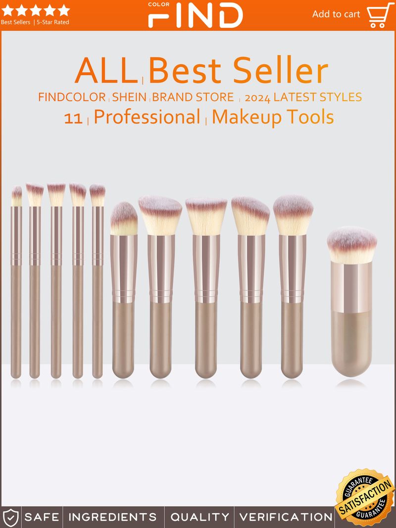 11-teiliges Champagner-Make-up-Pinselset – 5 große und 5 kleine Pinsel mit einzigartigem Chubby-Foundation-Pinsel_voghion.com