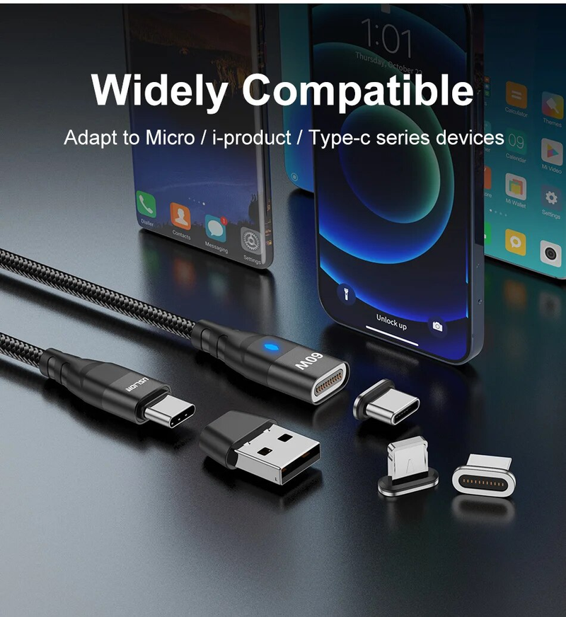 ULSION 60W PD Fast Charger To Type C Micro Magnetic Data Cord 3A USB Cable For IPhone 13 Book Huawei Samsung S22_voghion.com
