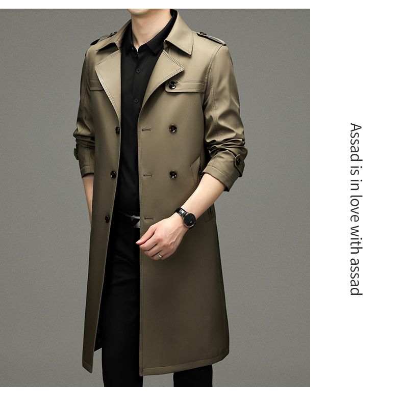 Herretøj herre ikke jern over knæet lang dobbeltradet trenchcoat efterår ny lang trenchcoat herre_voghion.com