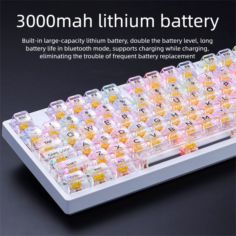 Readson Transparent Mechanical Keyboard Wireless Bluetooth Three-Mode Laptop Computer Office Gaming RGB Lighting Wired_voghion.com