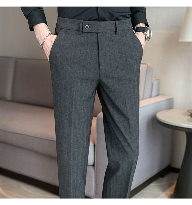 Sonbahar yeni erkek dokulu iplik boyalı pantolon yüksek kaliteli çizgili günlük takım elbise pantolonu mikro elastik erkek pantolonu_voghion.com