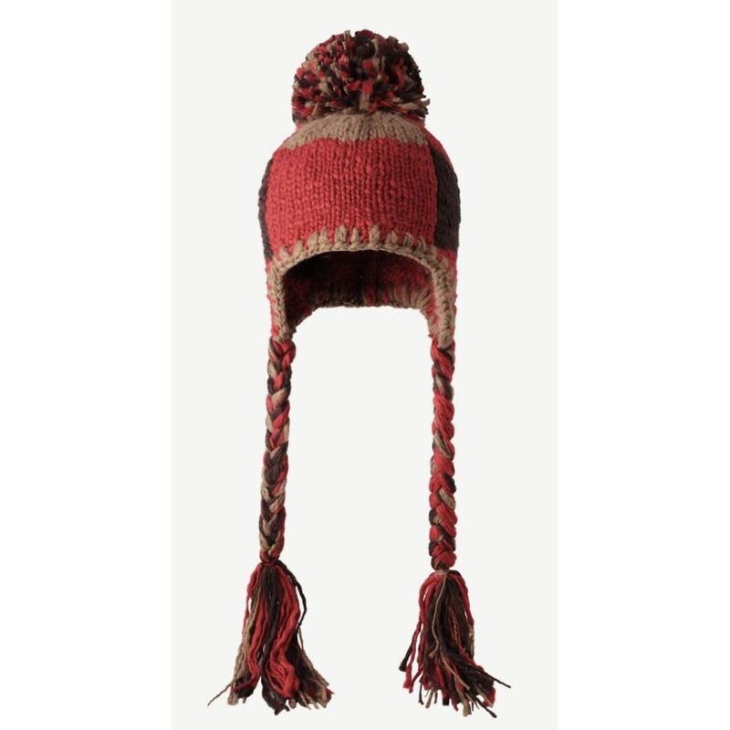 Cappello lavorato a maglia patchwork da donna in stile etnico, carino pompon con treccia spessa, versione coreana, caldo e con protezione per le orecchie, per l'autunno_voghion.com