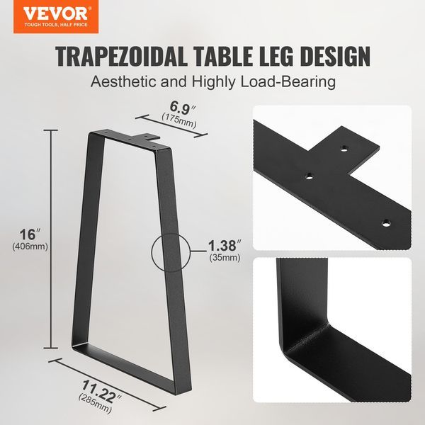 16 Inch Trapezoid Steel Table Legs, Replacement Furniture Legs Set Of 2 For DIY Coffee Tables, Modern Desks, Bench, Night Stands, Sofa, Max Load 40_voghion.com