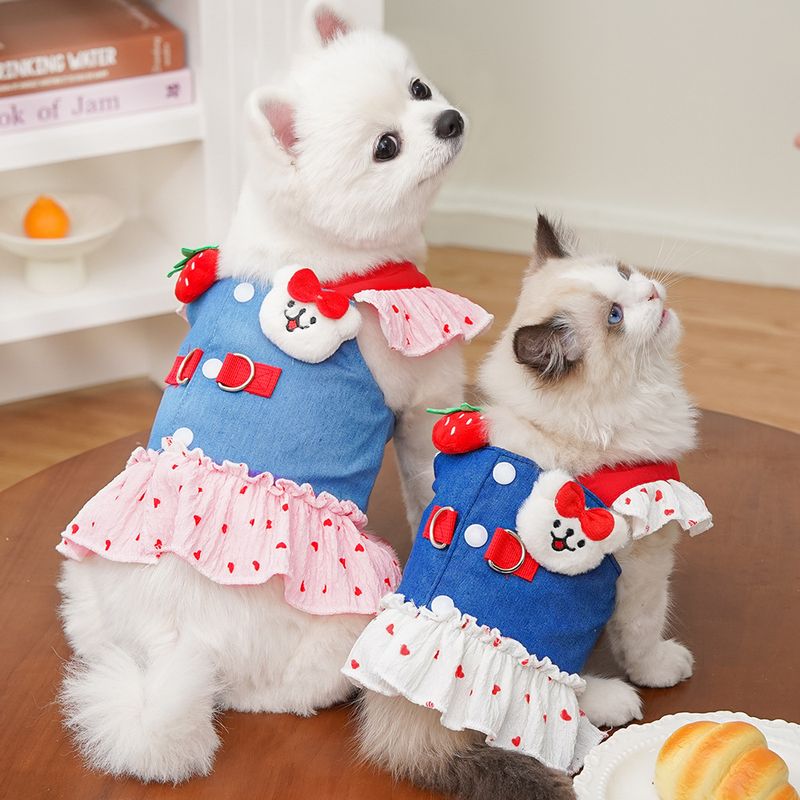Pet Harness Cat Small Medium Dog Clothes Leashable Teddy Bichon Pomeranian Denim Plush Dress_voghion.com