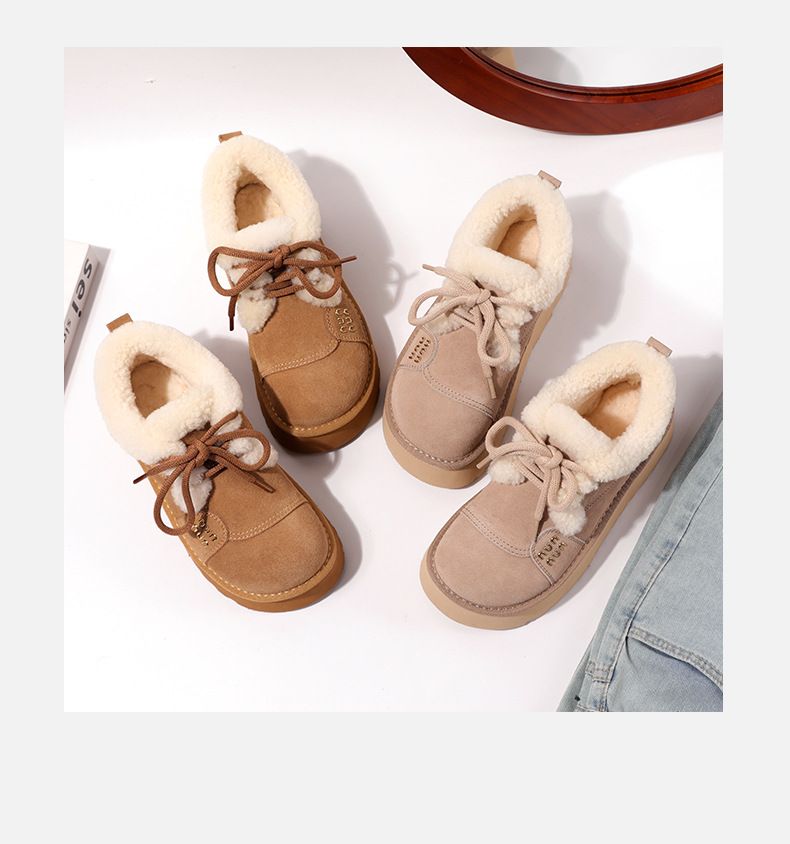 Wolle für Frauen Winter echtes Leder Echtpelz warm bequem Schnürschuh koreanischen Stil dicke Sohle_voghion.com