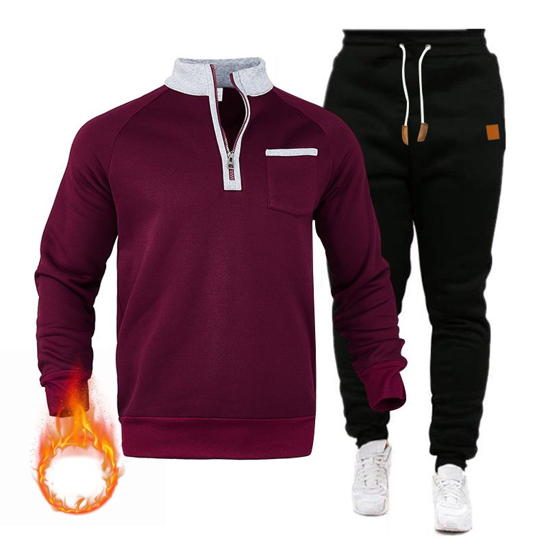 Felpa in pile con collo alto, mezza zip, sportiva e casual, da uomo, autunno inverno_voghion.com
