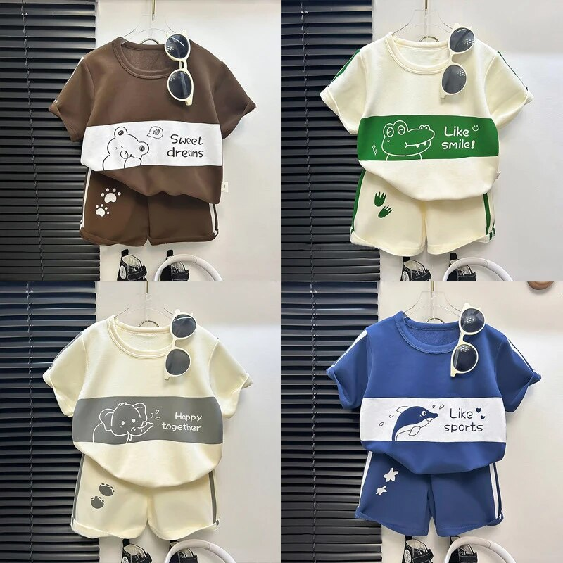 2Pcs Cartoon Bear Children Short Sleeve Shorts Sets Summer Kids Clothes Boy Girl Baby Thin Cotton Tee Tracksuits Fashion_voghion.com