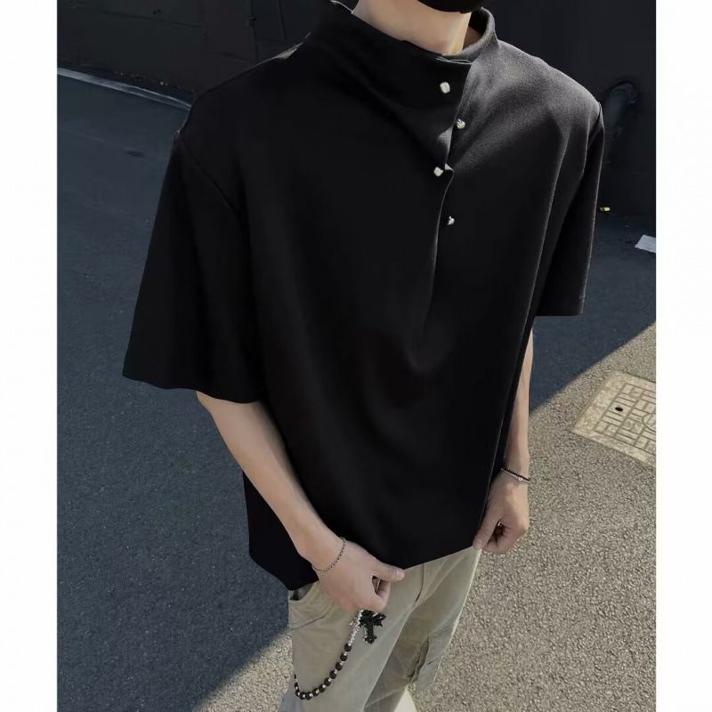 Irregular Buon Design Shor Sleeved For Men, Summer American Syle Rendy Brand, Cool And Loose Sand Up Collar_voghion.com