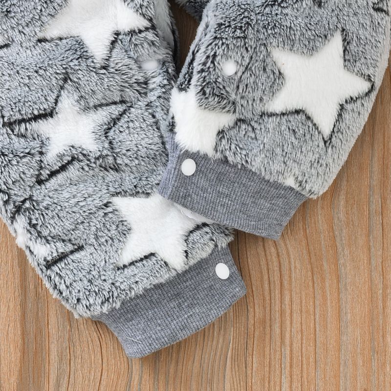 Combinaison polaire à capuche pour bébé Mother & Kids - Douce et chaude, de la naissance à 18 mois (unisexe, gris-blanc)_voghion.com