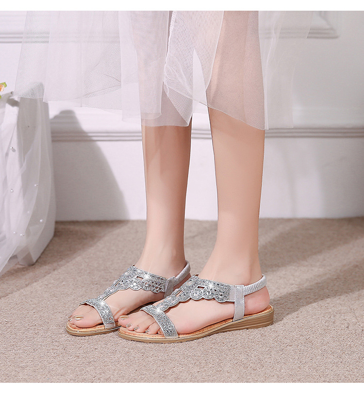2024 Spring New Bohemian Round Toe Flat Bottom Water Diamond Large Women's Sandals_voghion.com
