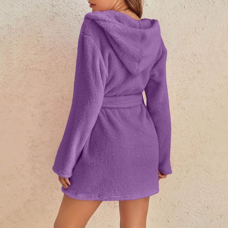 Men's autumn and winter warm bathrobe hooded home clothes plush pajamas robe_voghion.com