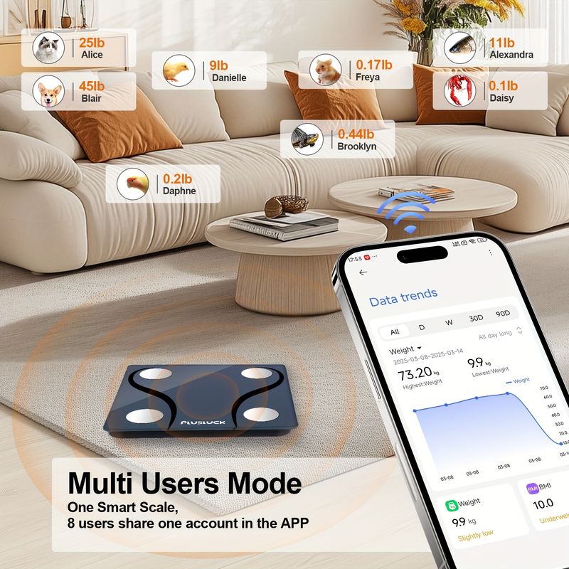 Tracker de santé intelligent Body App, grand écran LCD, verre épais en acier inoxydable, capacité de charge de 180 kg/396 lb,_voghion.com